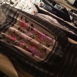 Alfani shirt size M floral in black with glitter accents